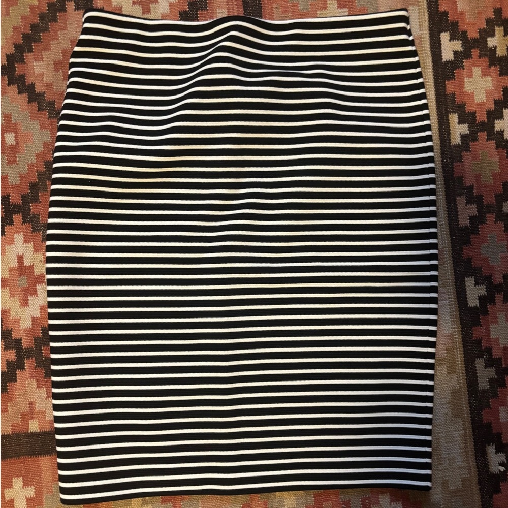 LOFT Black and White Striped Pencil Skirt